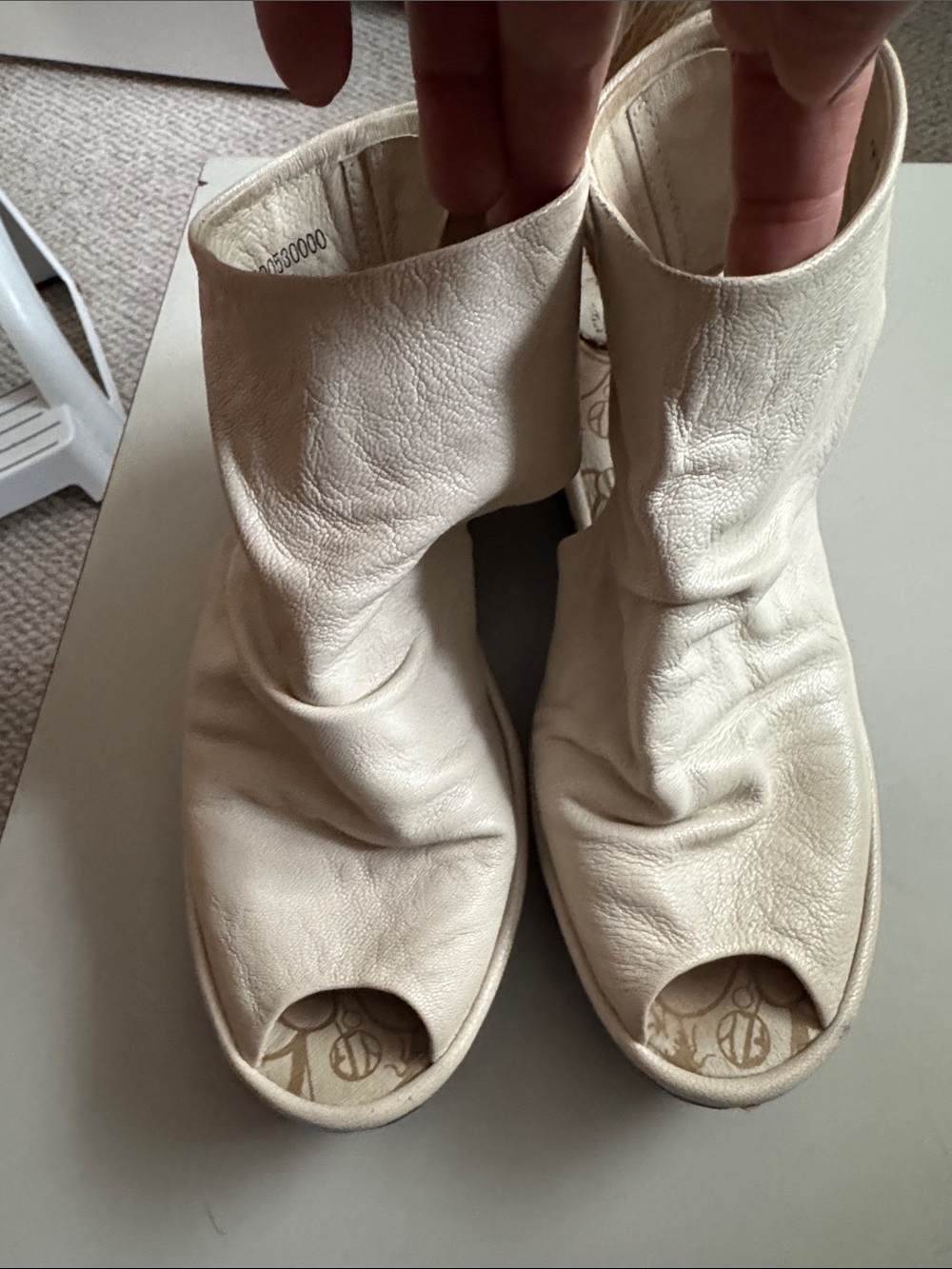 Fly London Women's Cream Peep-Toe Leather Ankle shoes